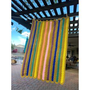 Vintage 1970s rainbow mini knitted Afghan/blanket